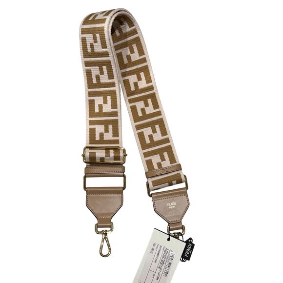 Fendi FF Logo Strap Beige Leather Canvas Brand New With Tags - Picture 5 of 5